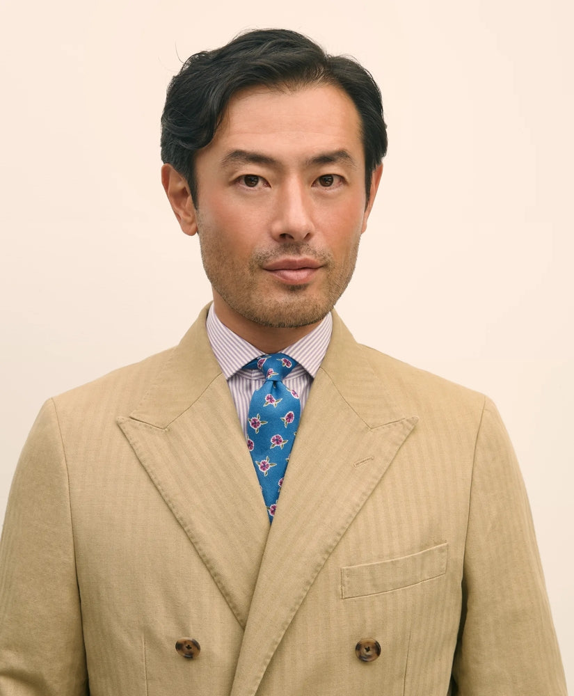 Slim Fit Cotton-Linen Herringbone Double-Breasted Suit Jacket | Brooks Brothers online shop