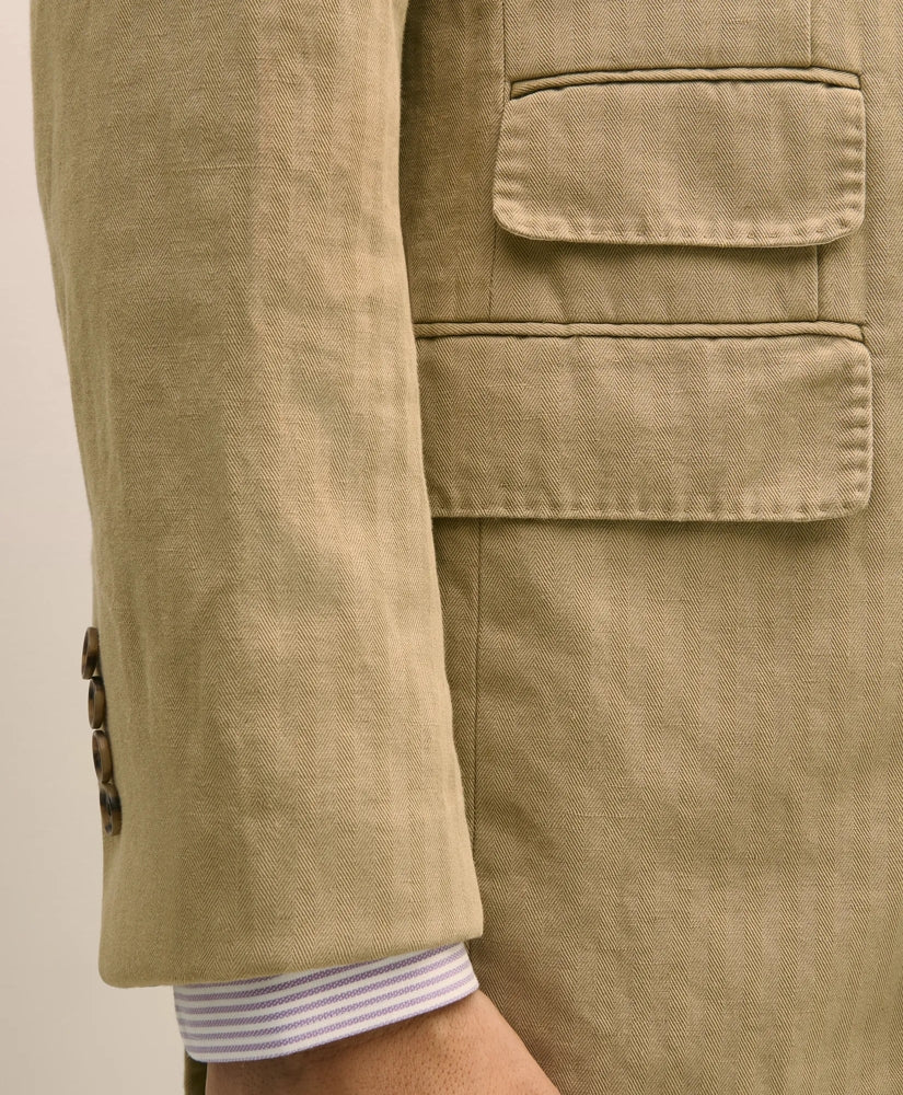 Slim Fit Cotton-Linen Herringbone Double-Breasted Suit Jacket | Brooks Brothers online shop