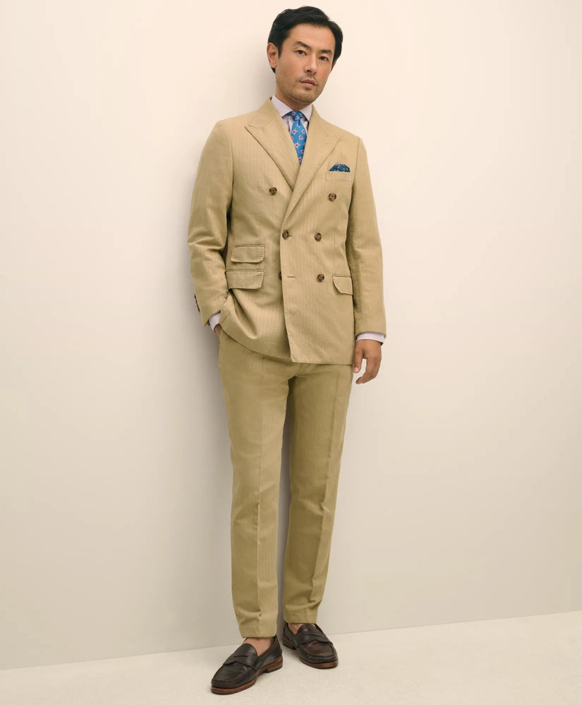Slim Fit Cotton-Linen Herringbone Double-Breasted Suit Jacket | Brooks Brothers online shop