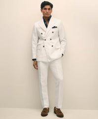 Slim Fit Cotton-Linen Herringbone Double-Breasted Suit Jacket | Brooks Brothers online