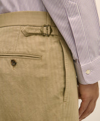 Slim Fit Cotton-Linen Herringbone Single-Pleat Suit Pants | Brooks Brothers online shop