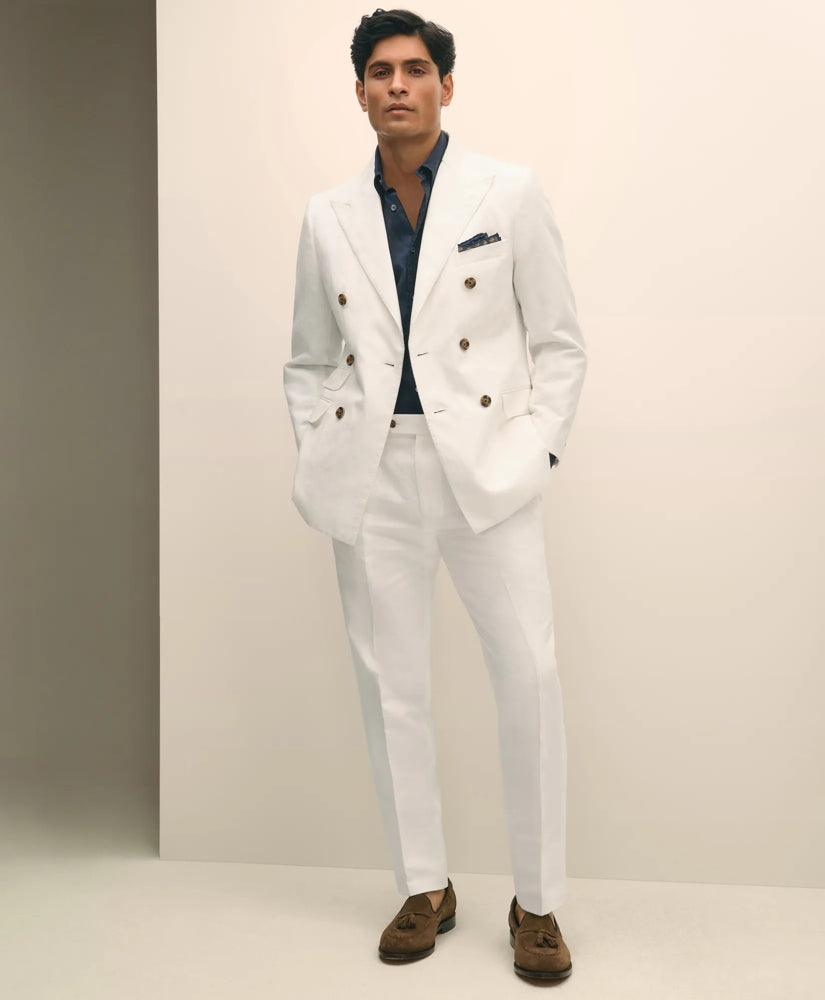 Slim Fit Cotton-Linen Herringbone Single-Pleat Suit Pants | Brooks Brothers discount