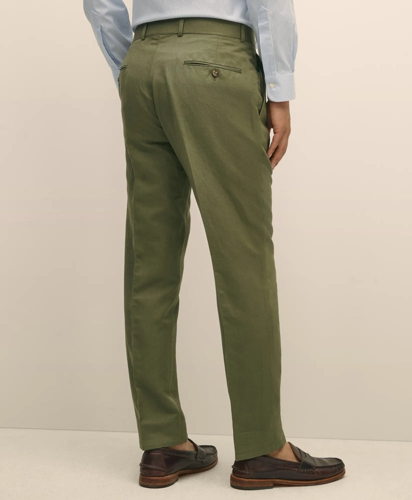 Slim Fit Fine Twill Washed Linen-Cotton Single-Pleat Suit Pants | Brooks Brothers on sale