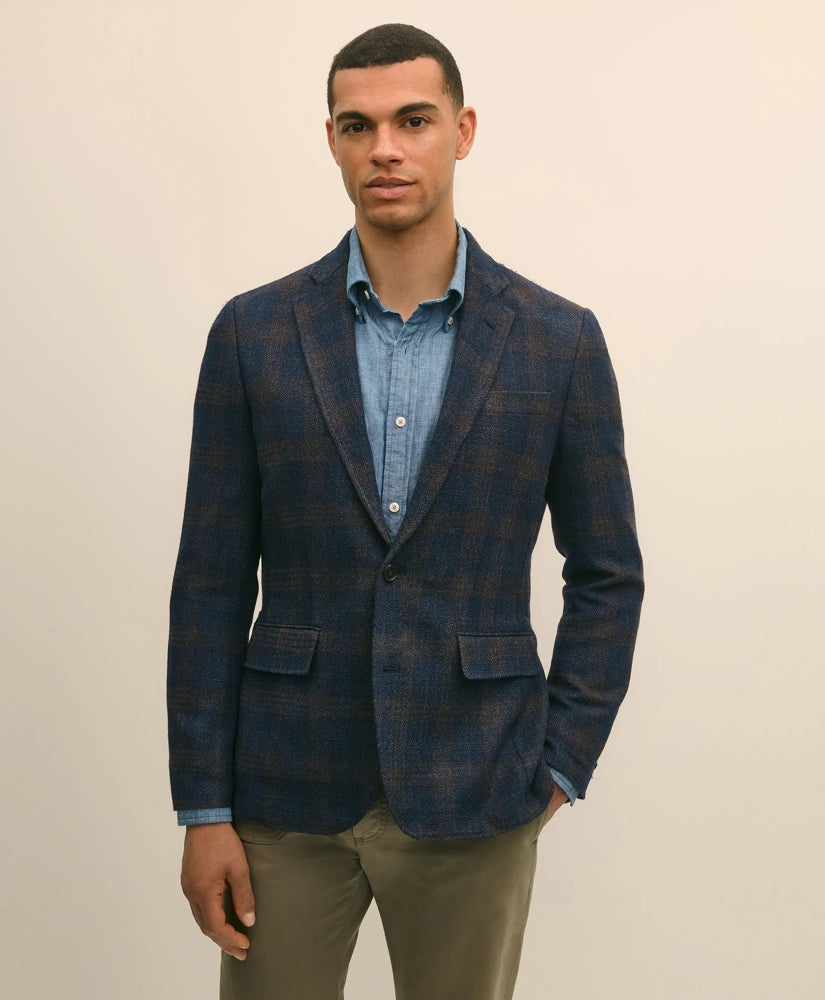 Slim Fit Wool-Cotton-Silk-Cashmere Hopsack Check Sport Coat | Brooks Brothers online shop