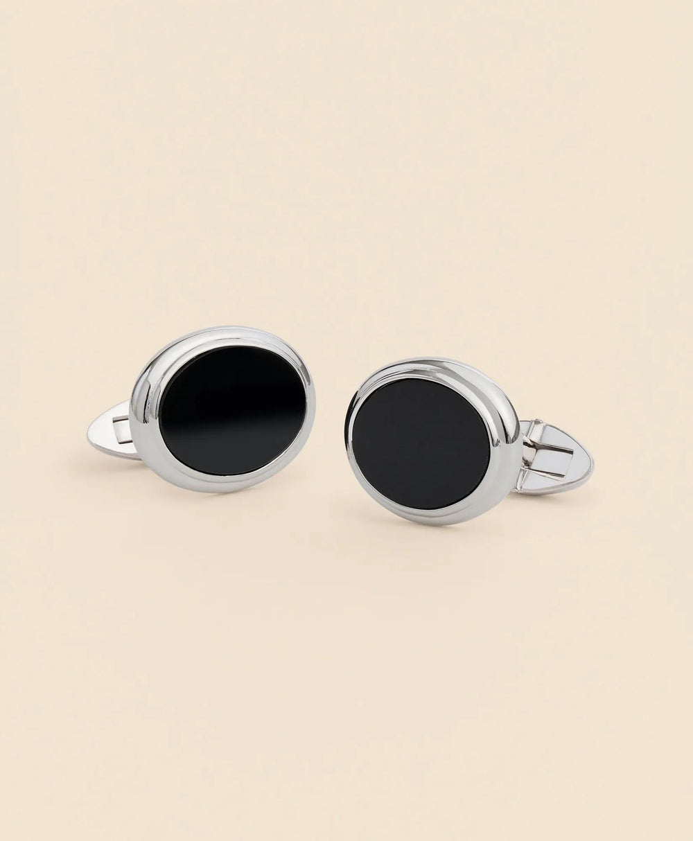 Sterling Silver Onyx Oval Rhodium-Plated Cufflinks | Brooks Brothers on sale
