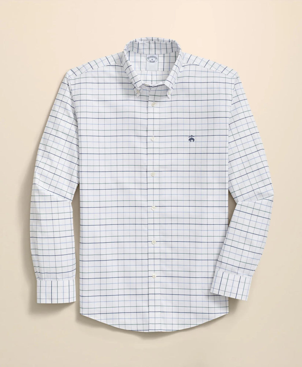 Stretch Cotton Non-Iron Oxford Polo Button Down Collar, Fine Windowpane Shirt | Brooks Brothers discount