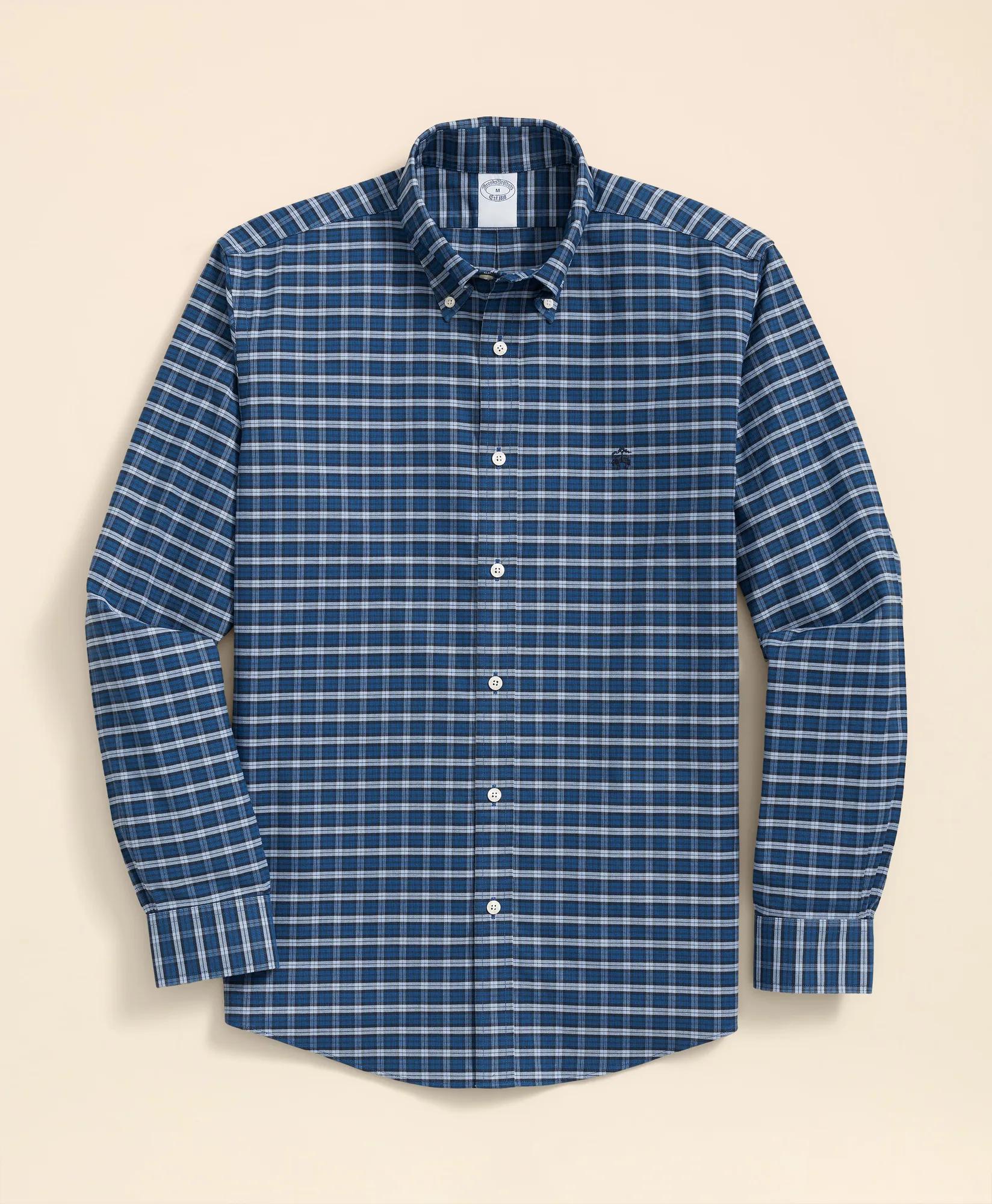 Stretch Cotton Non-Iron Oxford Polo Button Down Collar, Mini Tartan Shirt | Brooks Brothers on sale
