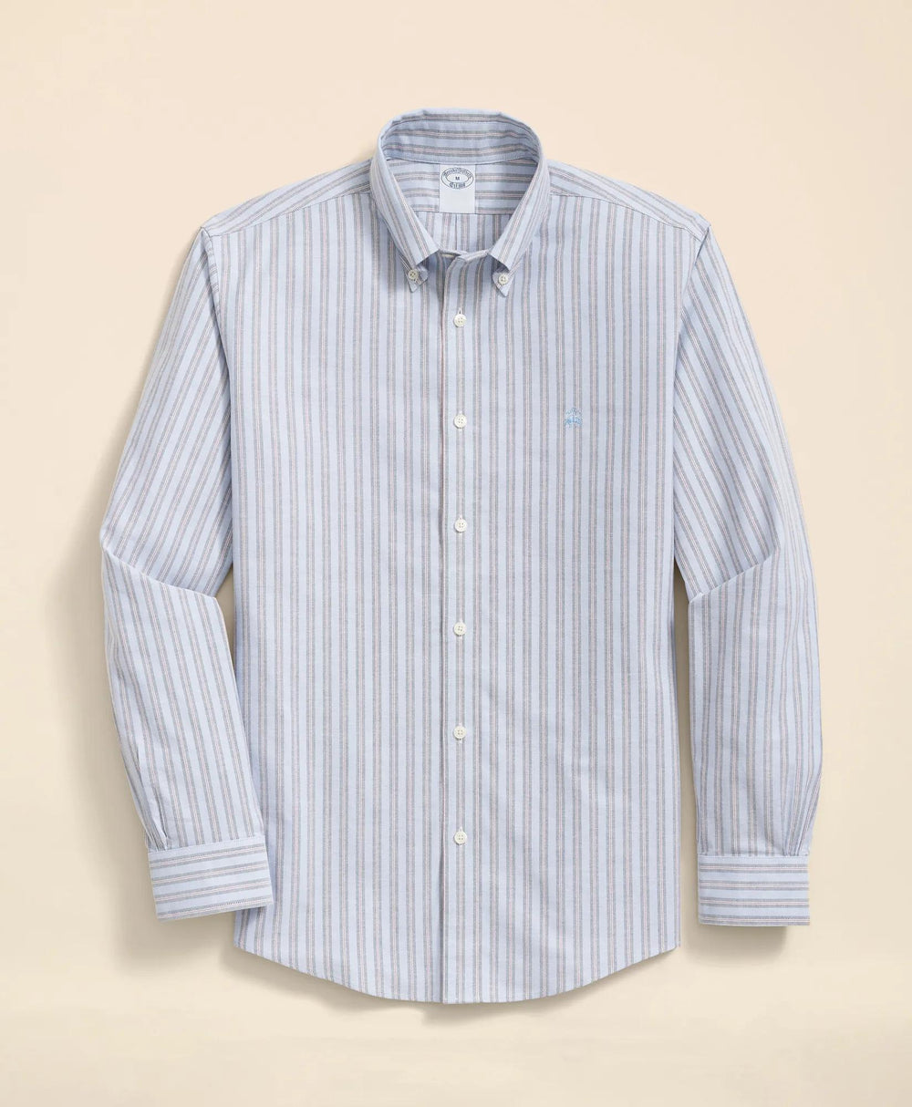 Stretch Cotton Non-Iron Oxford Polo Button Down Collar, Striped Shirt | Brooks Brothers sale