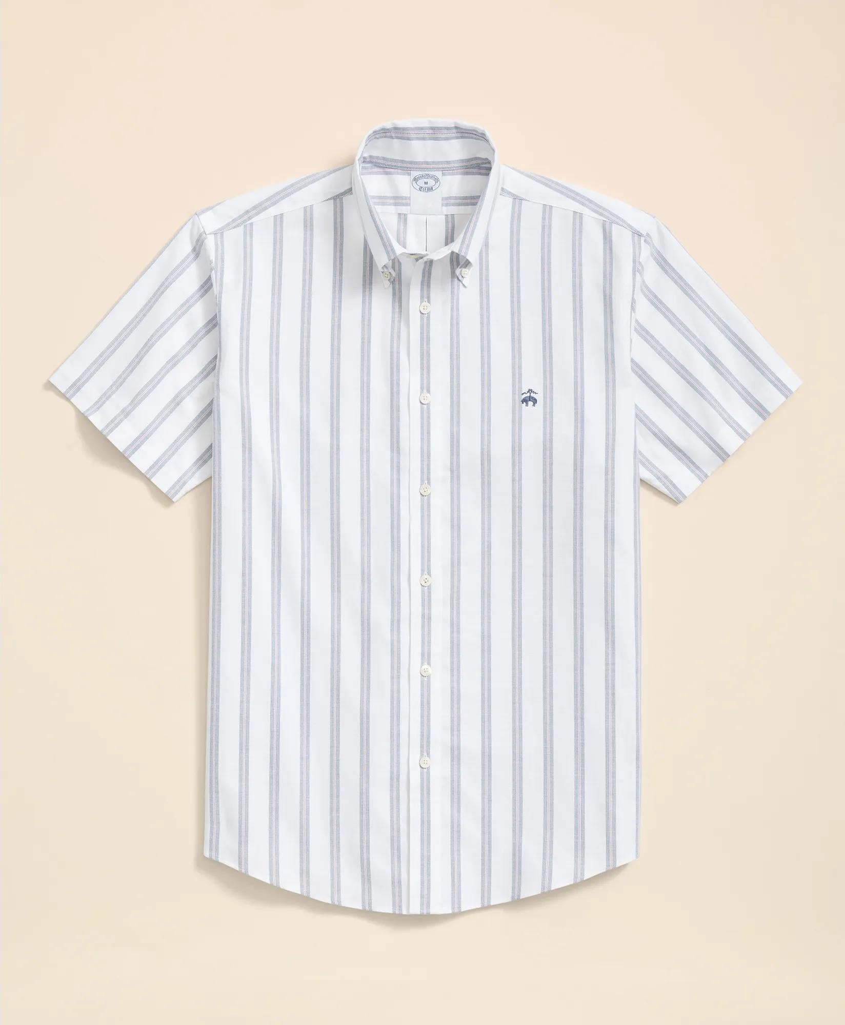 Stretch Cotton Non-Iron Oxford Polo Button Down Collar, Striped Short-Sleeve Shirt | Brooks Brothers cheap