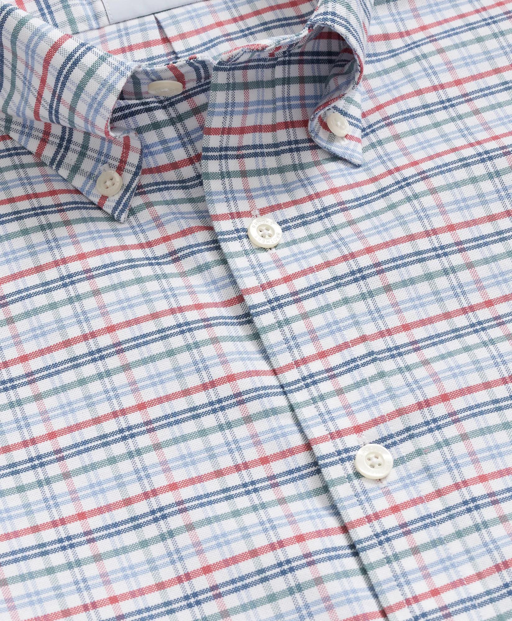Stretch Cotton Non-Iron Oxford Polo Button Down Collar, Windowpane Short-Sleeve Shirt | Brooks Brothers on sale