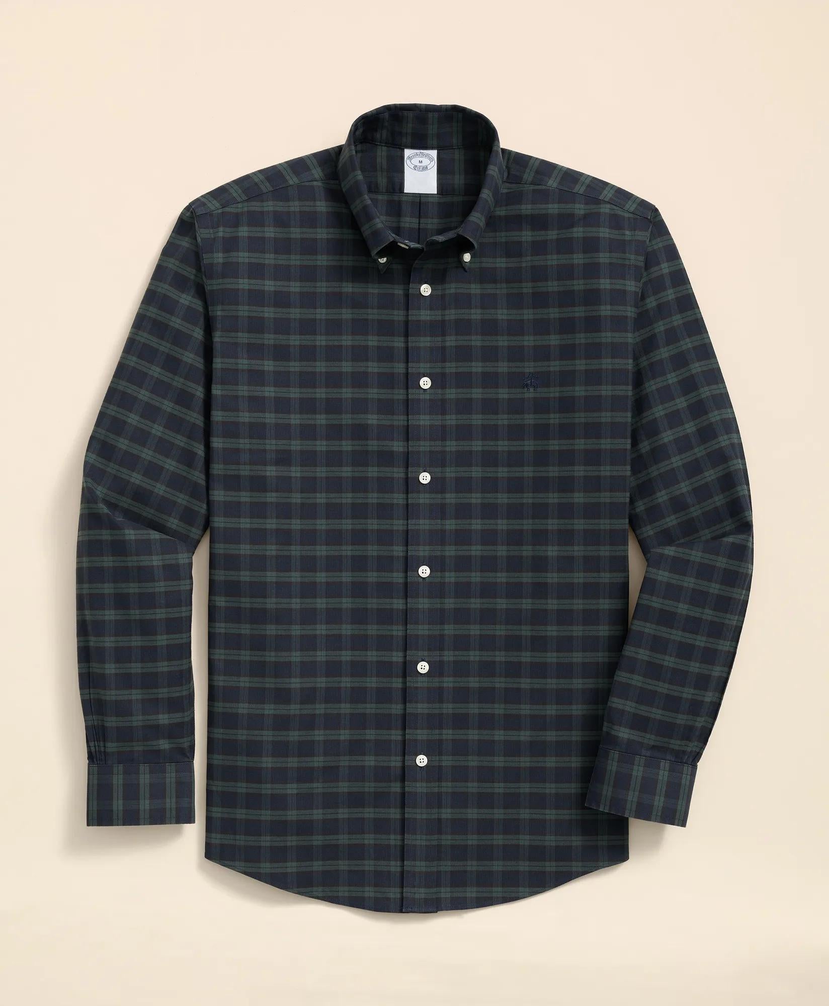 Stretch Non-Iron Oxford Button-Down Collar, Black Watch Shirt | Brooks Brothers online shop