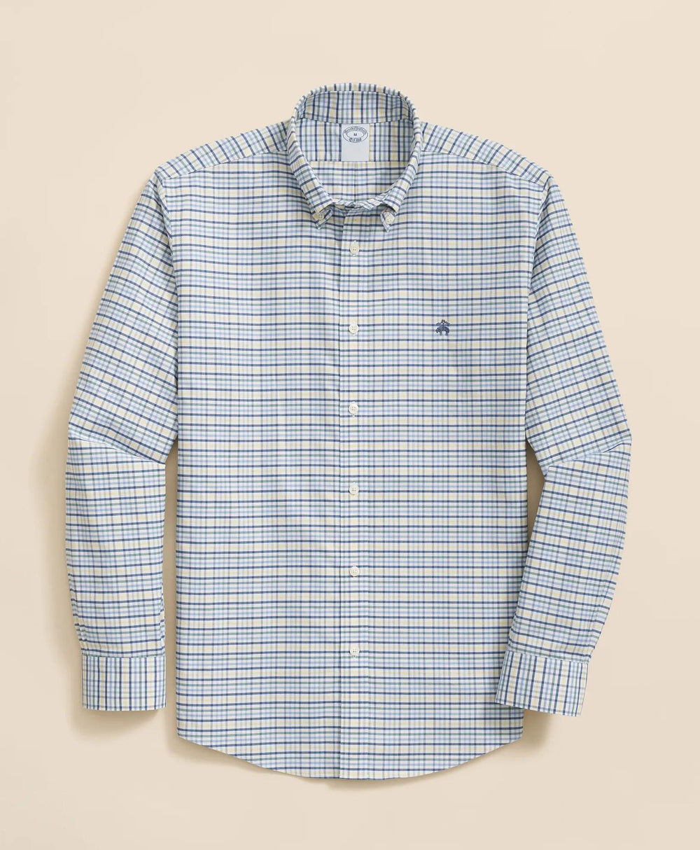 Stretch Non-Iron Oxford Button-Down Collar, Tattersall Sport Shirt | Brooks Brothers for sale