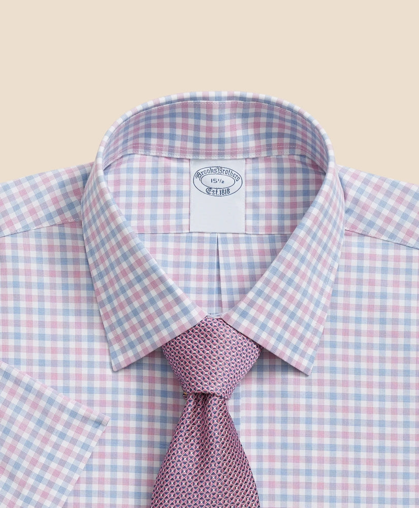 Stretch Supima® Cotton Non-Iron Ainsley Collar, Alternating Check Short-Sleeve Dress Shirt | Brooks Brothers online shop