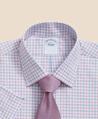 Stretch Supima® Cotton Non-Iron Ainsley Collar, Alternating Check Short-Sleeve Dress Shirt | Brooks Brothers online shop