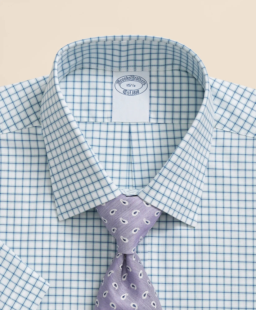 Stretch Supima® Cotton Non-Iron Broadcloth Ainsley Collar, Windowpane Short-Sleeve Dress Shirt | Brooks Brothers online
