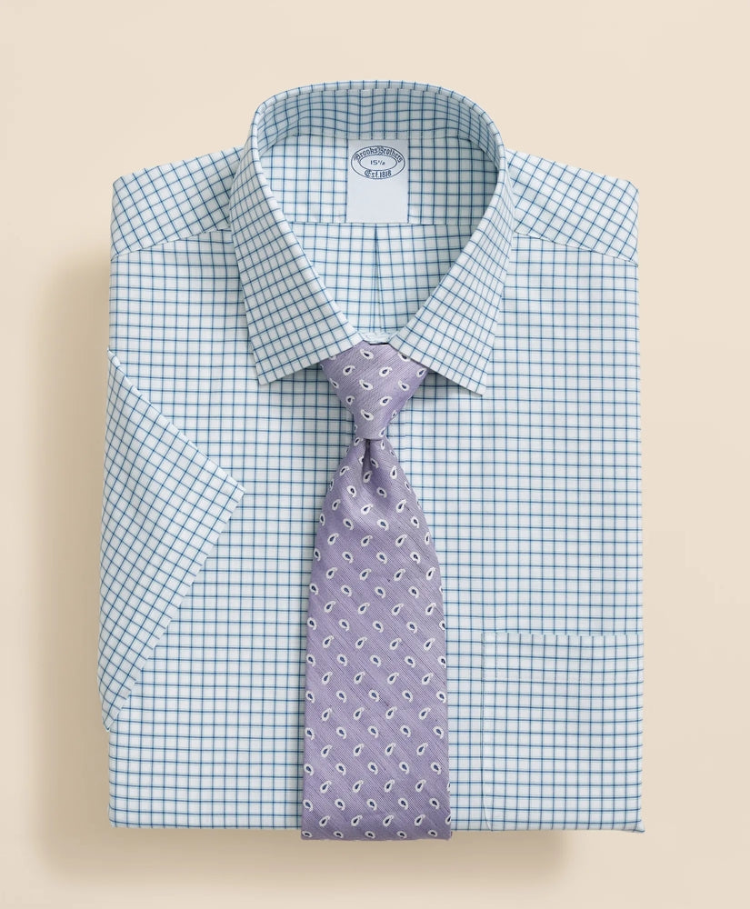 Stretch Supima® Cotton Non-Iron Broadcloth Ainsley Collar, Windowpane Short-Sleeve Dress Shirt | Brooks Brothers online