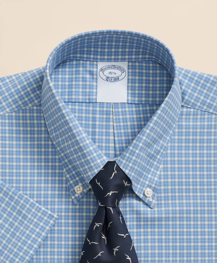 Stretch Supima® Cotton Non-Iron Broadcloth Polo Button-Down Collar, Checked Short-Sleeve Dress Shirt | Brooks Brothers sale