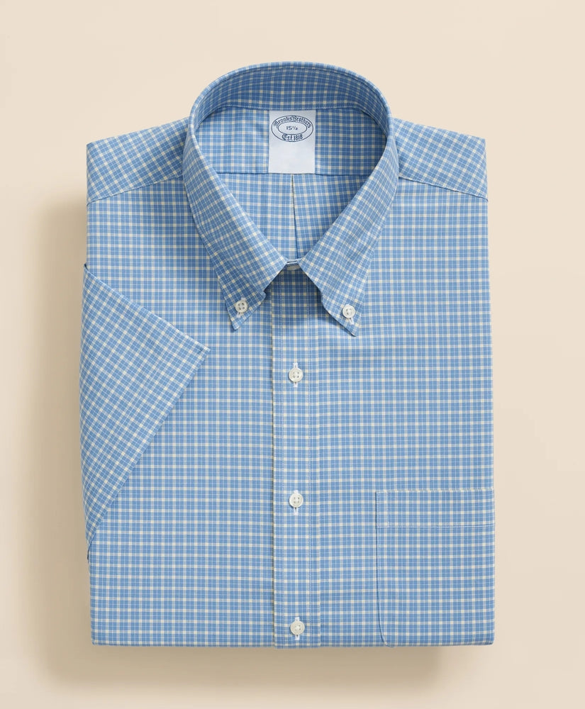 Stretch Supima® Cotton Non-Iron Broadcloth Polo Button-Down Collar, Checked Short-Sleeve Dress Shirt | Brooks Brothers sale