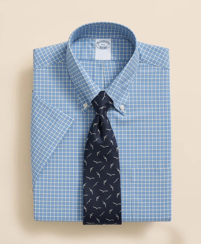 Stretch Supima® Cotton Non-Iron Broadcloth Polo Button-Down Collar, Checked Short-Sleeve Dress Shirt | Brooks Brothers sale