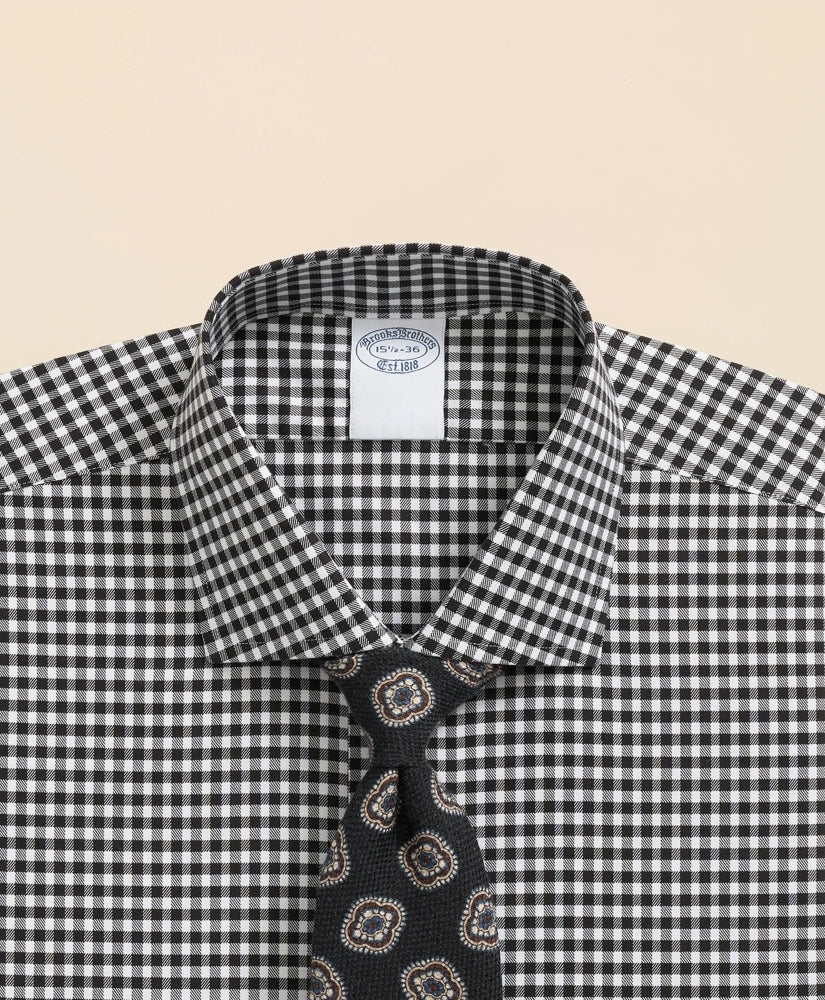 Stretch Supima® Cotton Non-Iron Herringbone English Spread Collar, Gingham Dress Shirt | Brooks Brothers online shop