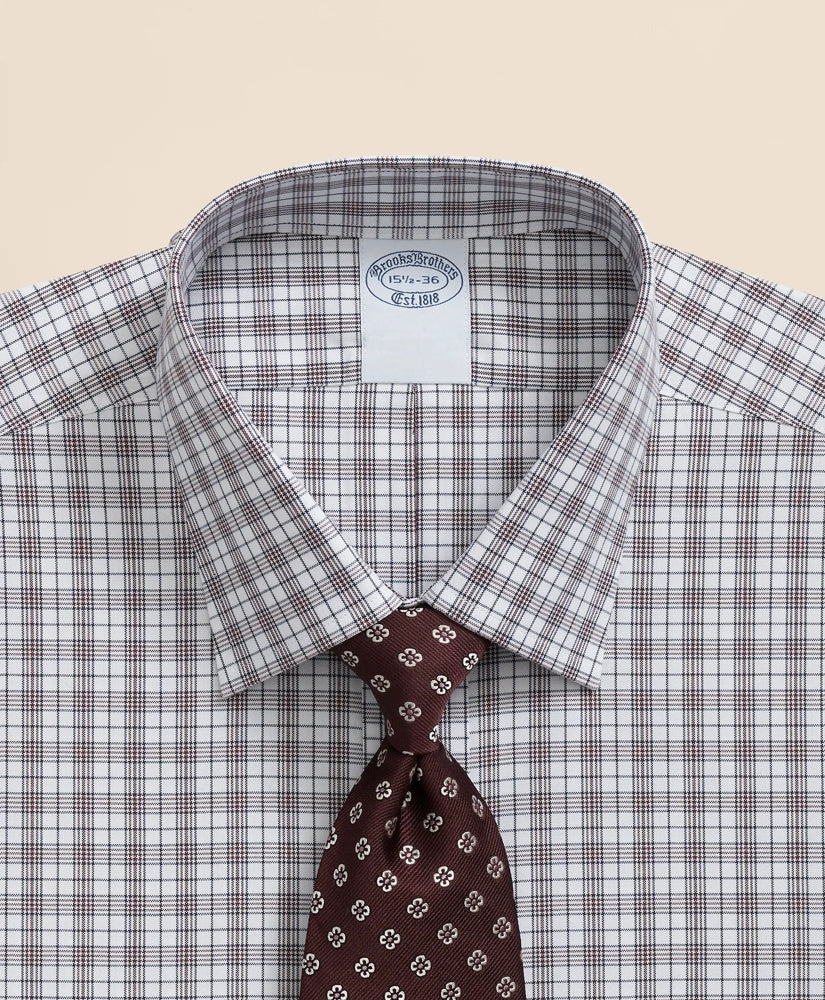 Stretch Supima® Cotton Non-Iron Pinpoint Oxford Ainsley Collar, Check Dress Shirt | Brooks Brothers online