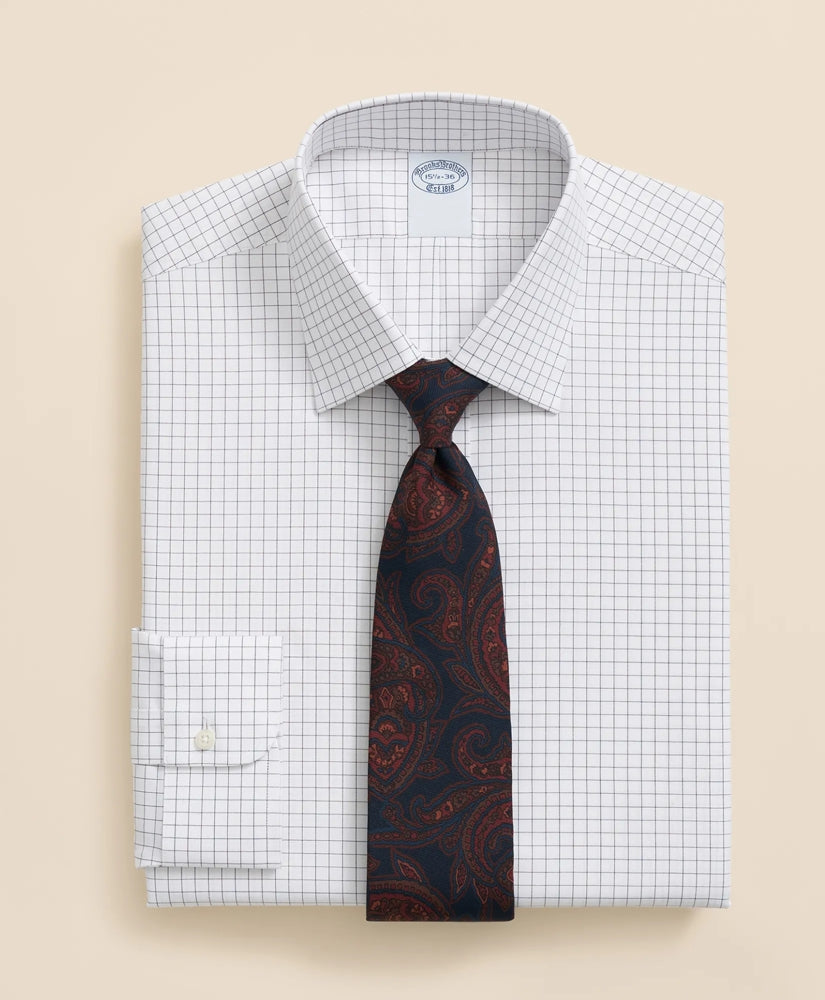 Stretch Supima® Cotton Non-Iron Pinpoint Oxford Ainsley Collar, Windowpane Dress Shirt | Brooks Brothers sale