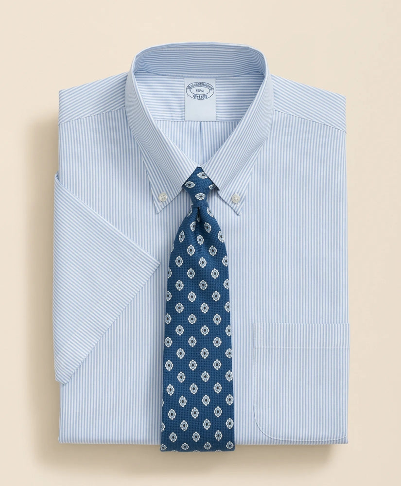 Stretch Supima® Cotton Non-Iron Polo Button Down Collar, Mini Stripe Short-Sleeve Dress Shirt | Brooks Brothers sale