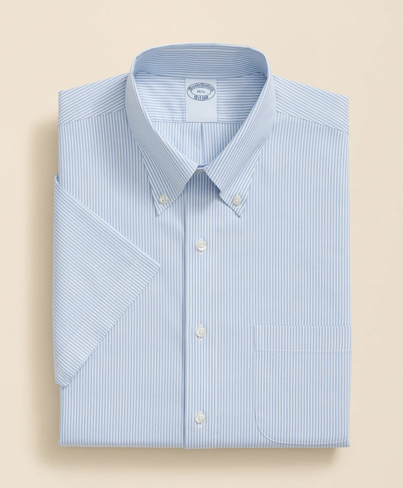Stretch Supima® Cotton Non-Iron Polo Button Down Collar, Mini Stripe Short-Sleeve Dress Shirt | Brooks Brothers sale