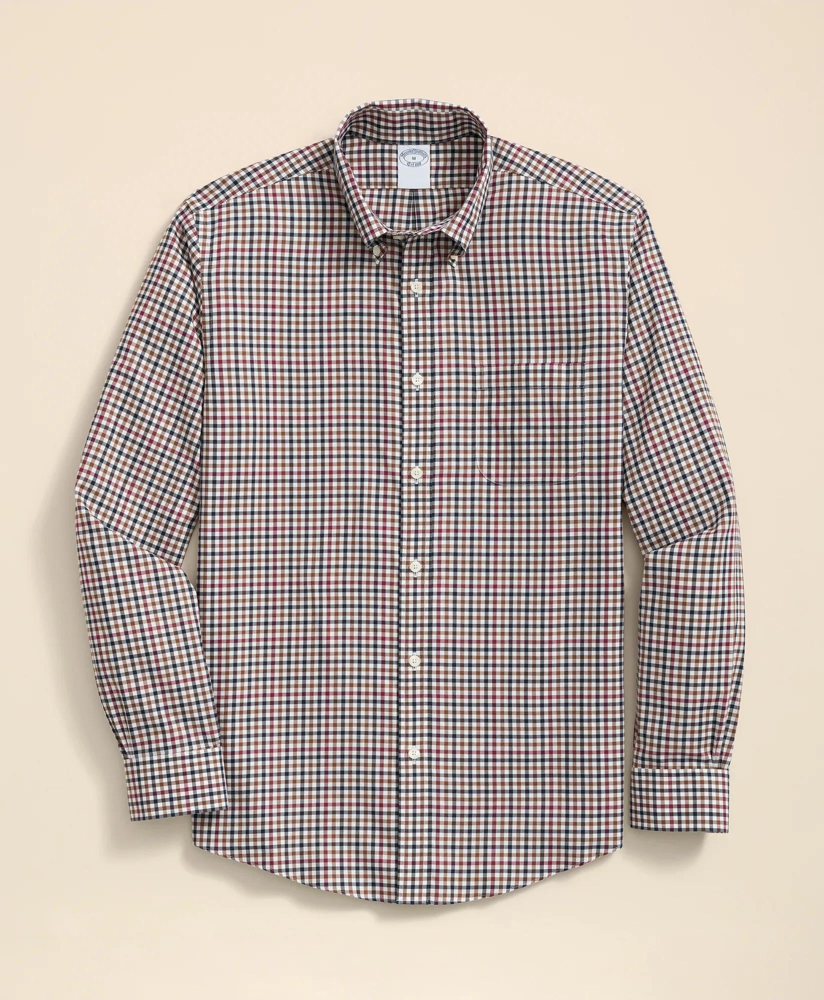 Stretch Supima® Cotton Non-Iron Twill Polo Button Down, Check Sport Shirt | Brooks Brothers online shop