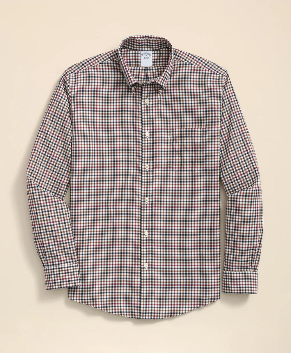 Stretch Supima® Cotton Non-Iron Twill Polo Button Down, Check Sport Shirt | Brooks Brothers online shop