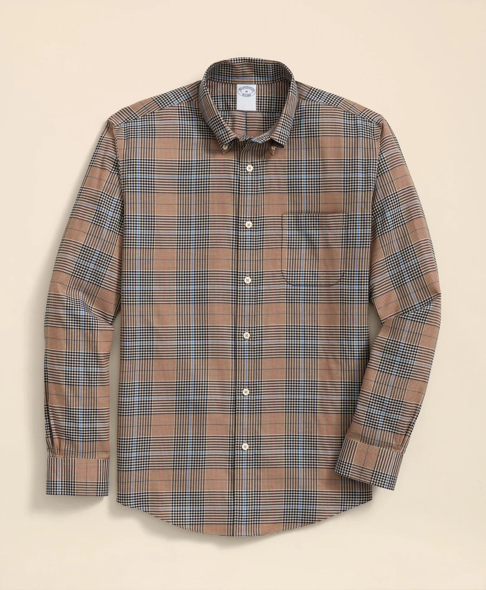 Stretch Supima® Cotton Non-Iron Twill Polo Button Down, Glen Plaid Sport Shirt | Brooks Brothers discount
