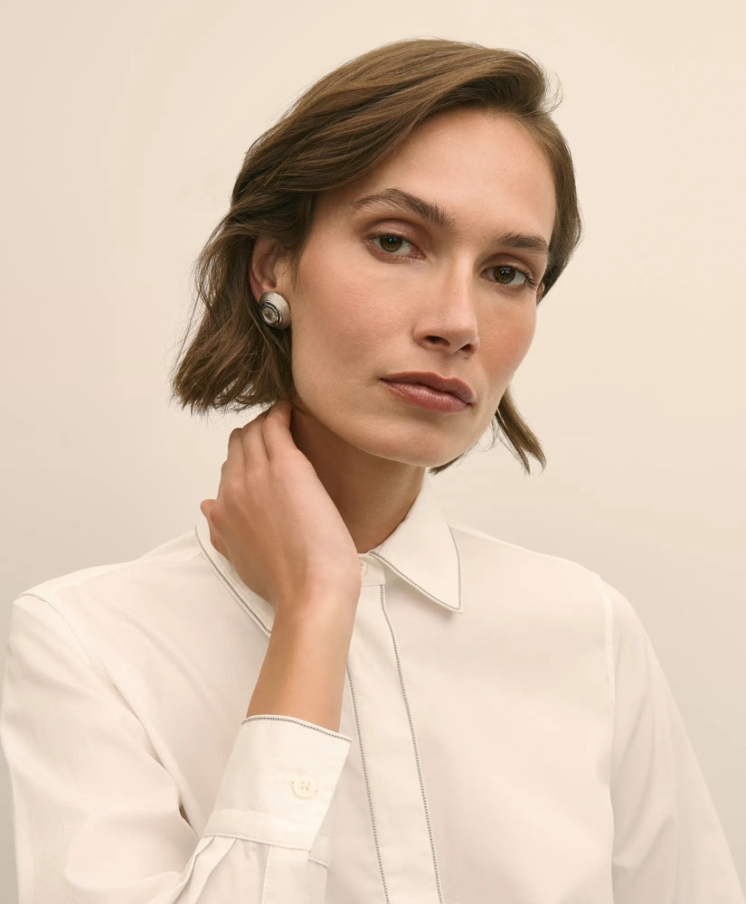 Supima® Cotton Beaded-Trim Poplin Shirt | Brooks Brothers online shop