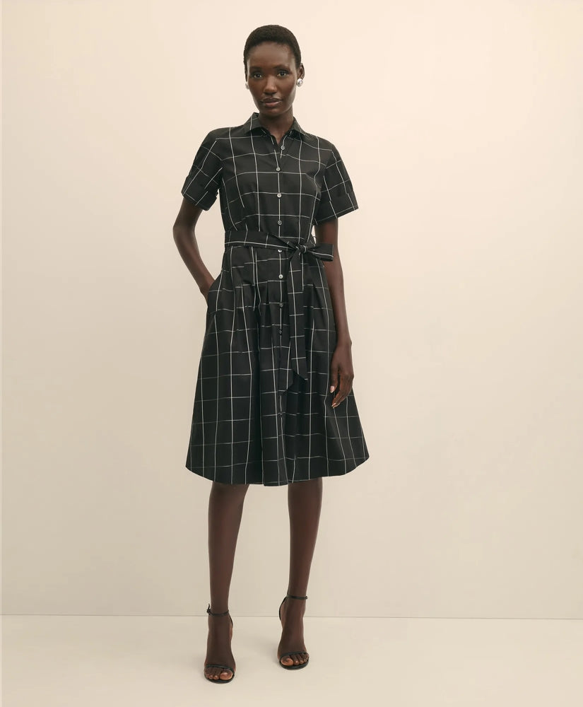 Supima® Cotton Belted Windowpane Shirt Dress | Brooks Brothers sale