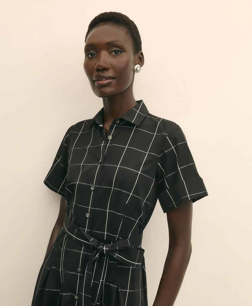 Supima® Cotton Belted Windowpane Shirt Dress | Brooks Brothers sale