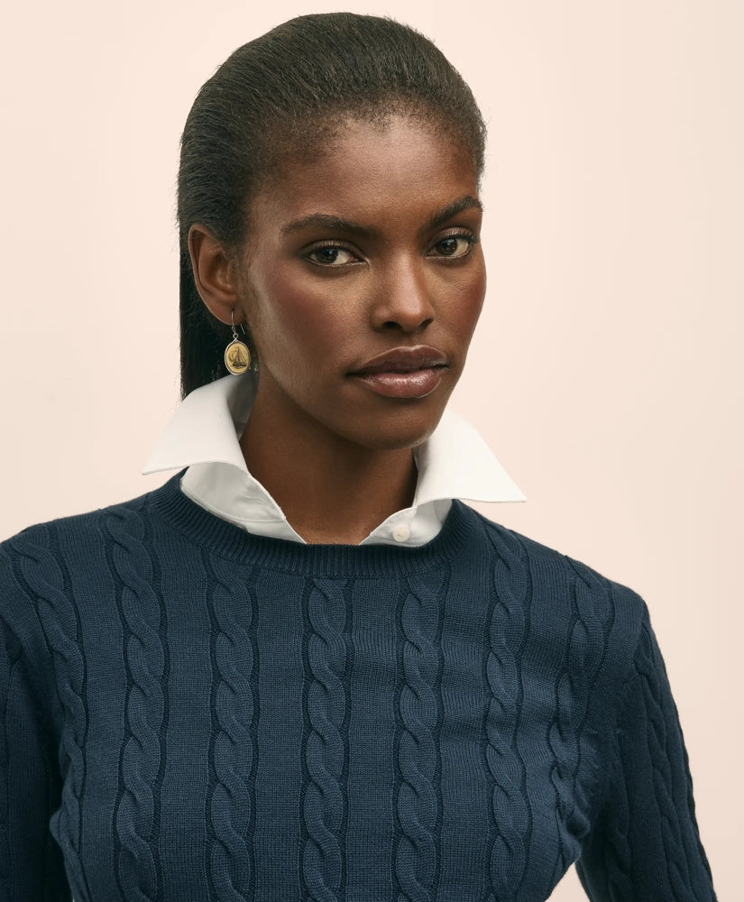 Supima® Cotton Cable Crewneck Sweater | Brooks Brothers online