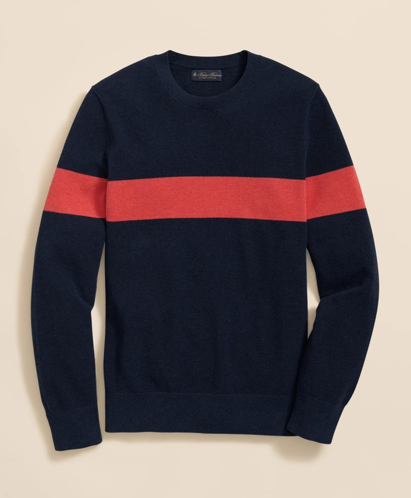Supima® Cotton Crewneck Chest Stripe Sweater | Brooks Brothers discount