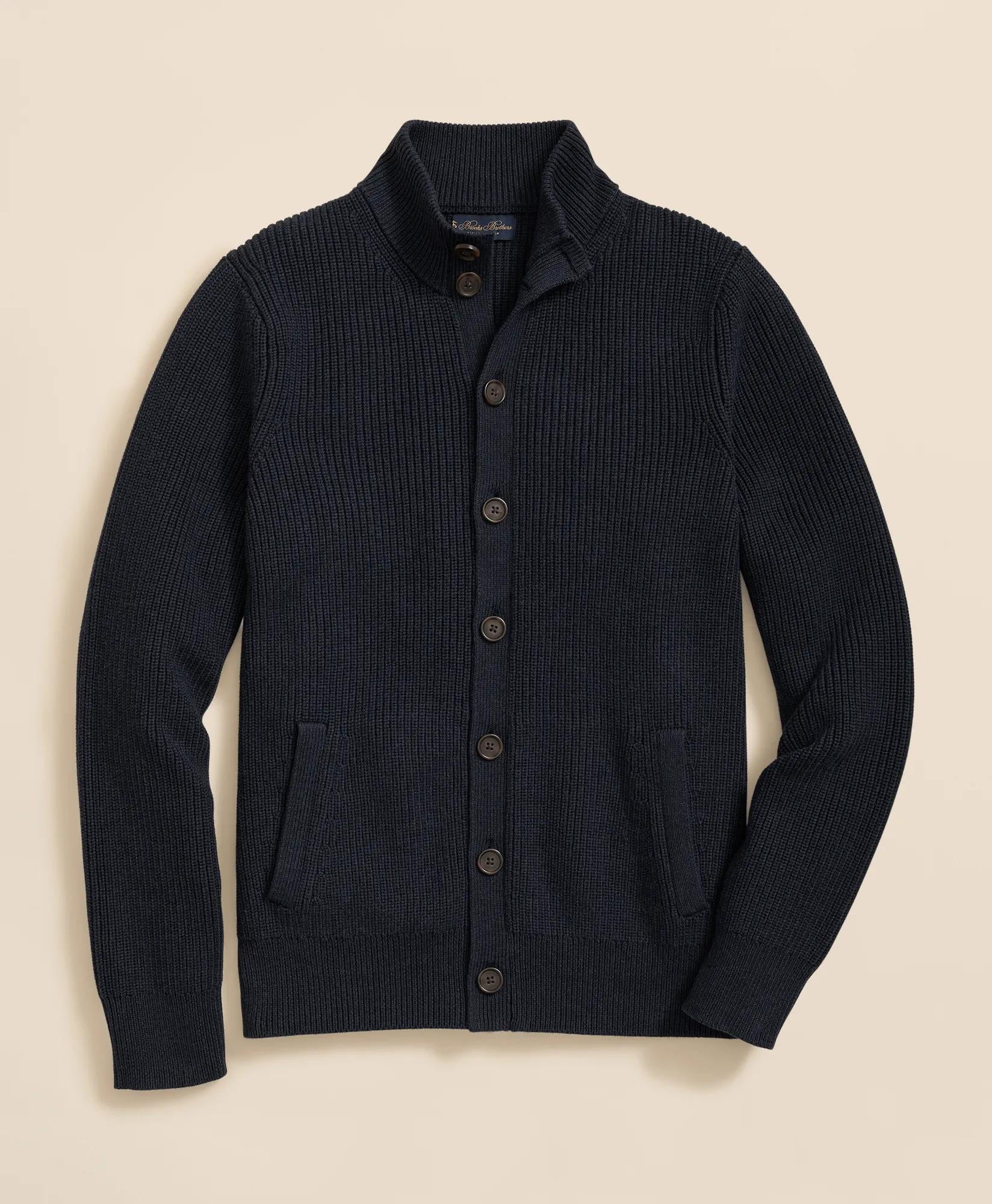 Supima® Cotton Ribbed Mock Neck Cardigan | Brooks Brothers online