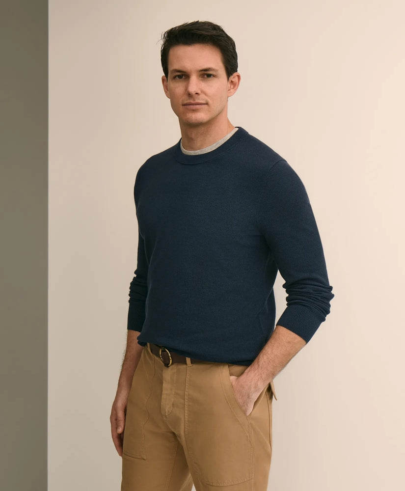Supima® Cotton Pique Crewneck Sweater | Brooks Brothers on sale