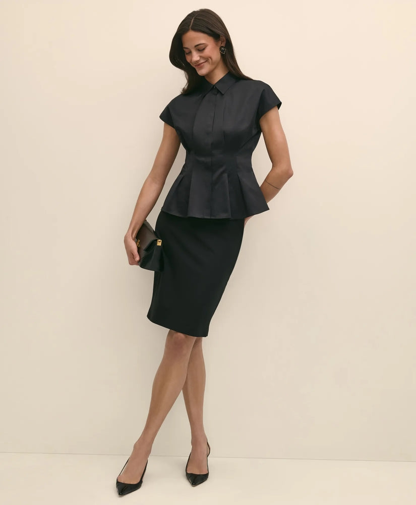 Supima® Cotton Sateen Pleated Peplum Shirt | Brooks Brothers for sale