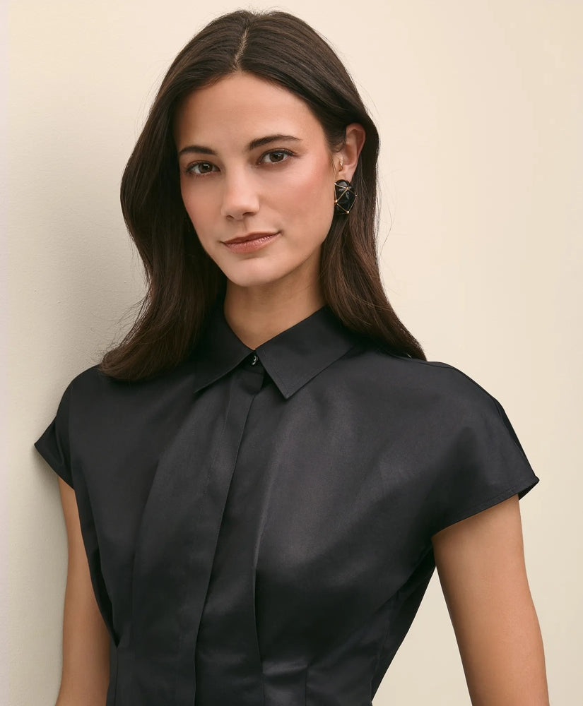 Supima® Cotton Sateen Pleated Peplum Shirt | Brooks Brothers for sale