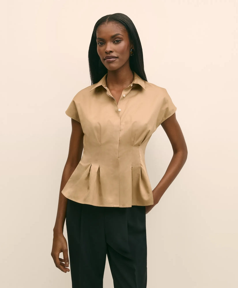 Supima® Cotton Sateen Pleated Peplum Shirt | Brooks Brothers for sale