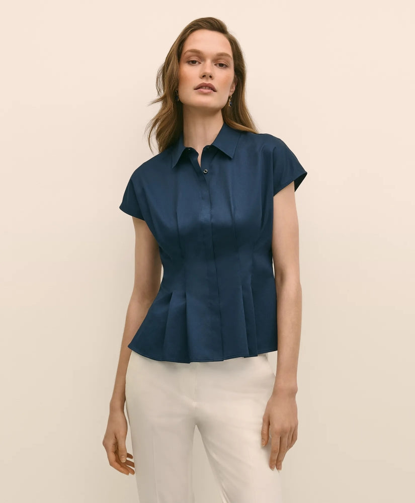 Supima® Cotton Sateen Pleated Peplum Shirt | Brooks Brothers for sale