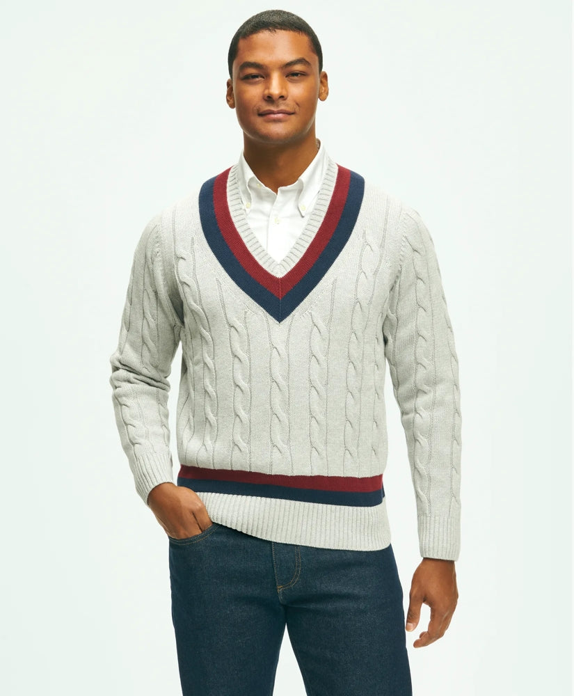Vintage-Inspired Tennis V-Neck Sweater in Supima® Cotton | Brooks Brothers discount