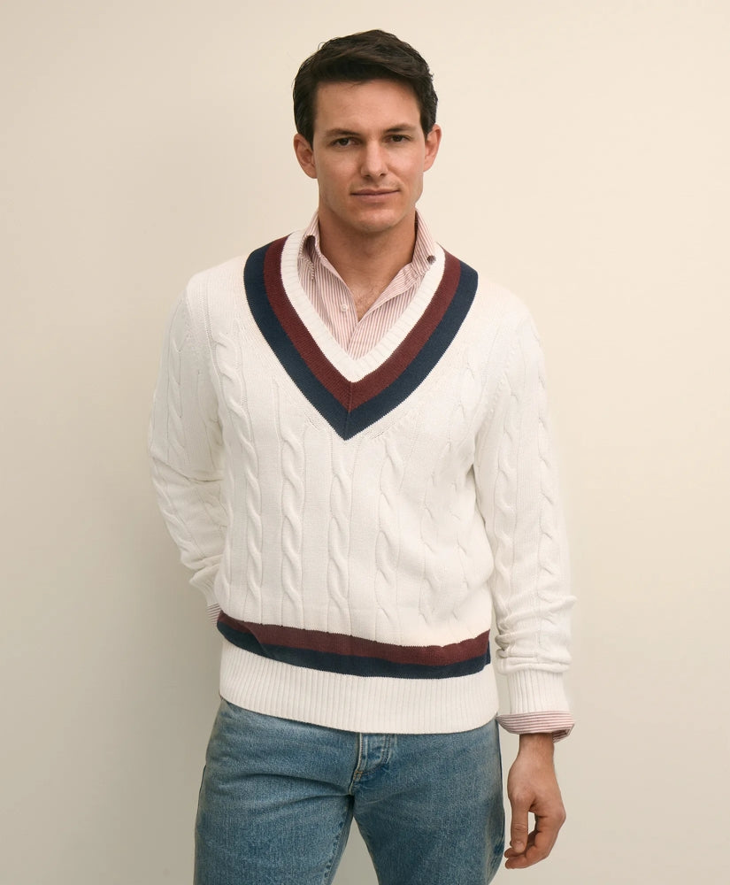 Vintage-Inspired Tennis V-Neck Sweater in Supima® Cotton | Brooks Brothers discount
