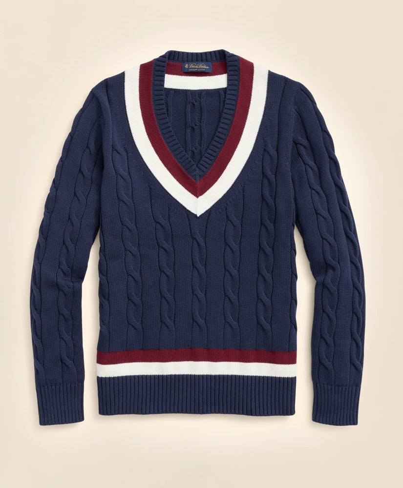 Vintage-Inspired Tennis V-Neck Sweater in Supima® Cotton | Brooks Brothers discount