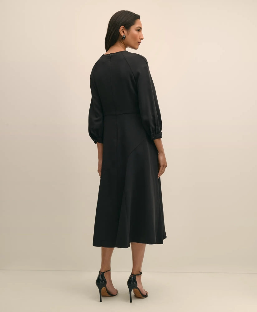Viscose Blend Shirred-Sleeve Dress | Brooks Brothers discount