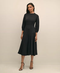 Viscose Blend Shirred-Sleeve Dress | Brooks Brothers discount