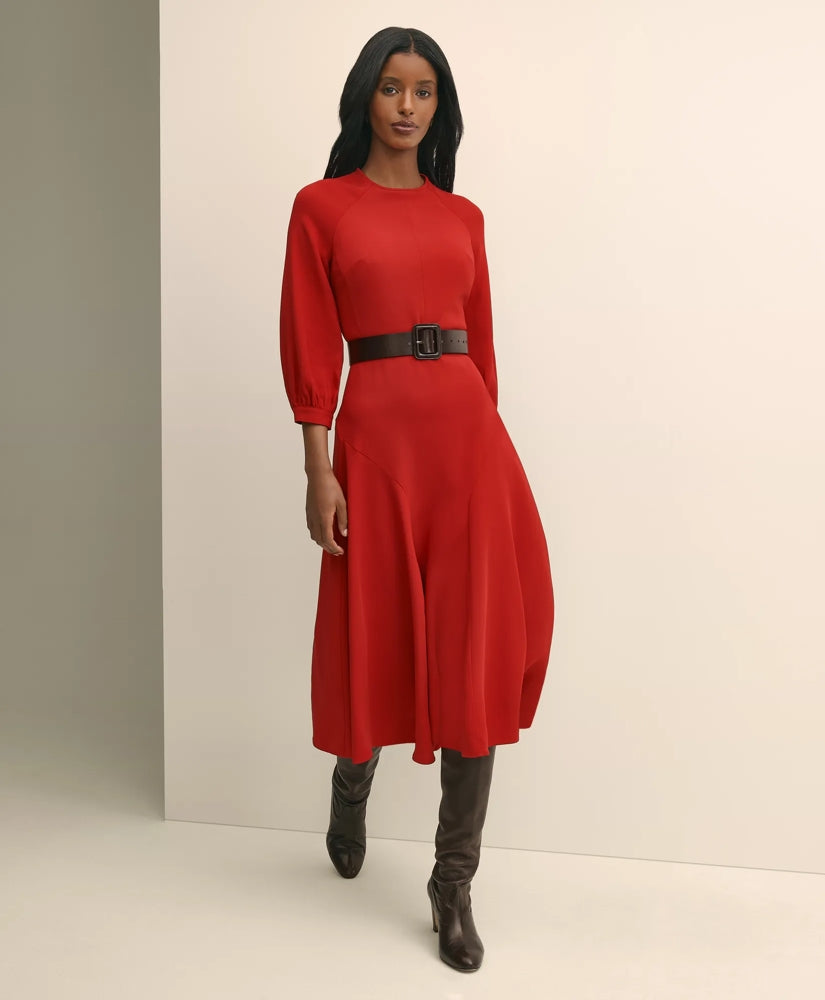 Viscose Blend Shirred-Sleeve Dress | Brooks Brothers discount