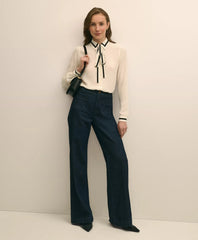 Viscose Contrast Tie-Neck Blouse | Brooks Brothers online shop