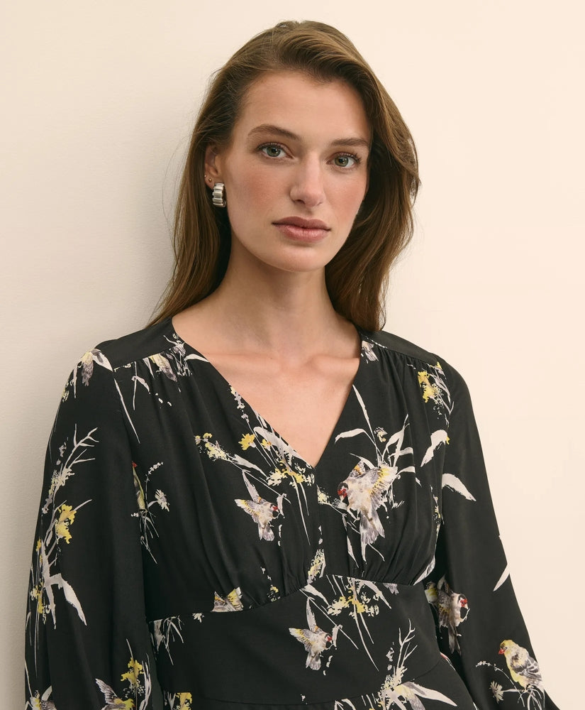 Viscose Fit & Flare Bird Print Dress | Brooks Brothers sale